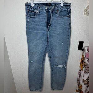 GAP Blue Skinny Jeans with Distressing and Classic Stitching
